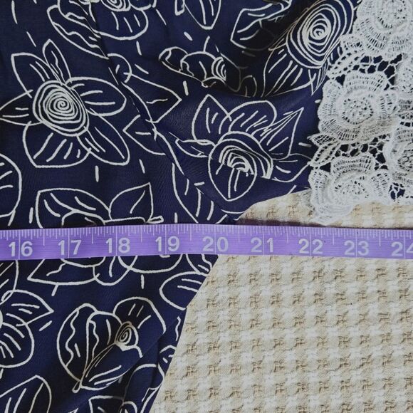 Cynthia Howie Vintage Navy Blue Outlined Floral Lace Pleated Tea Length Dress - Picture 11 of 16